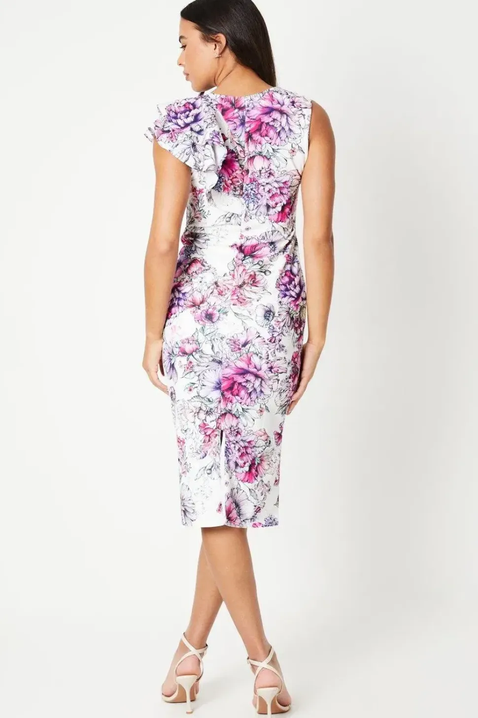 Printed Ruffle Scuba Bodycon Dress