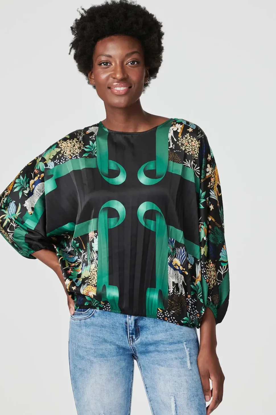 Printed Satin Oversized Blouse