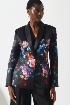 Printed Satin Single Breasted Blazer
