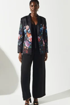 Printed Satin Single Breasted Blazer