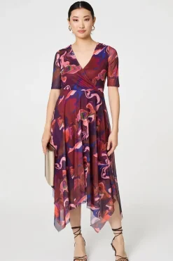 Printed Semi Sheer 1/2 Sleeve Midi Dress