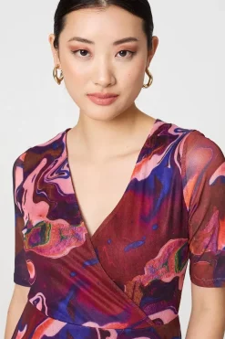 Printed Semi Sheer 1/2 Sleeve Midi Dress