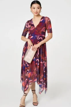 Printed Semi Sheer 1/2 Sleeve Midi Dress