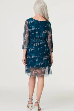Printed Sheer Short Layered Dress