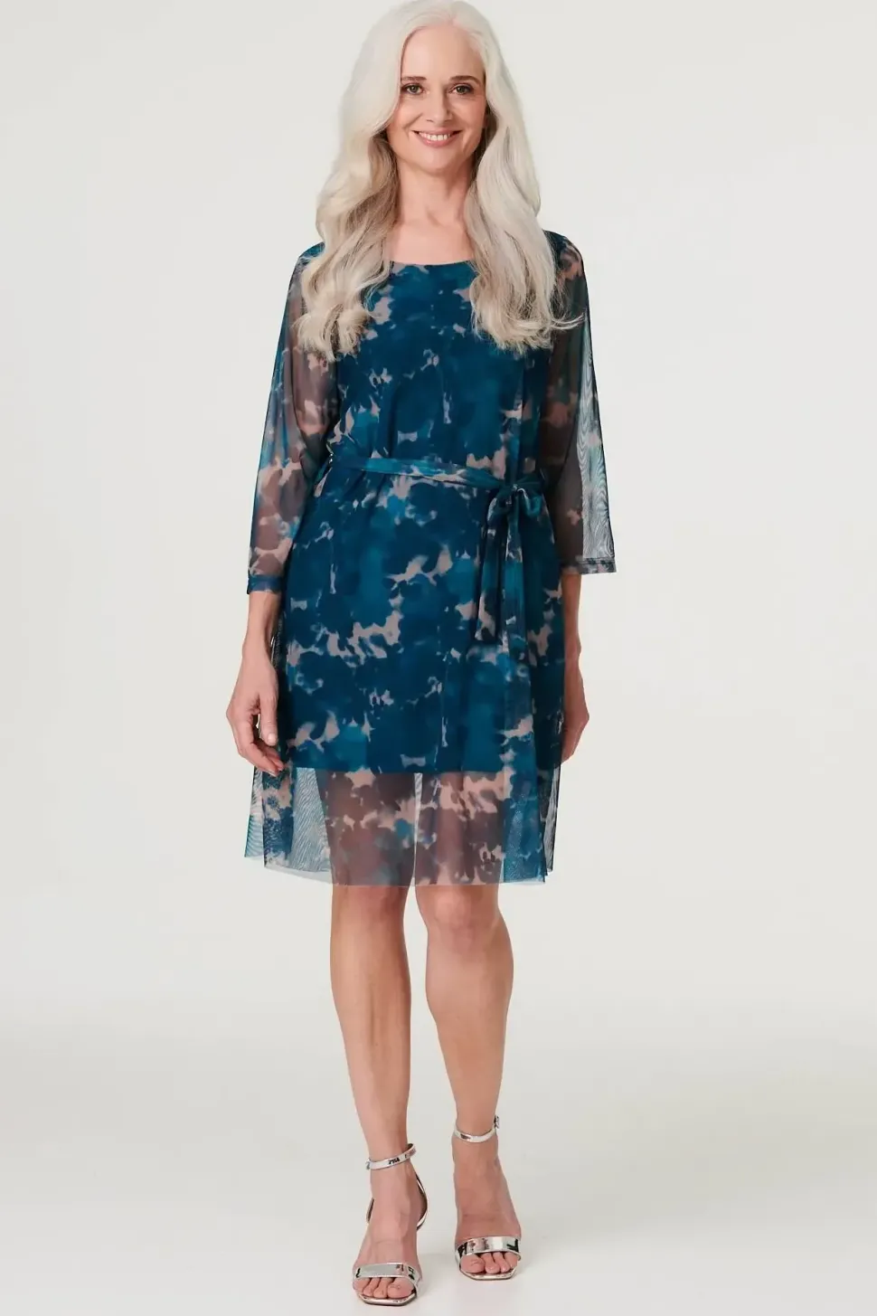 Printed Sheer Short Layered Dress