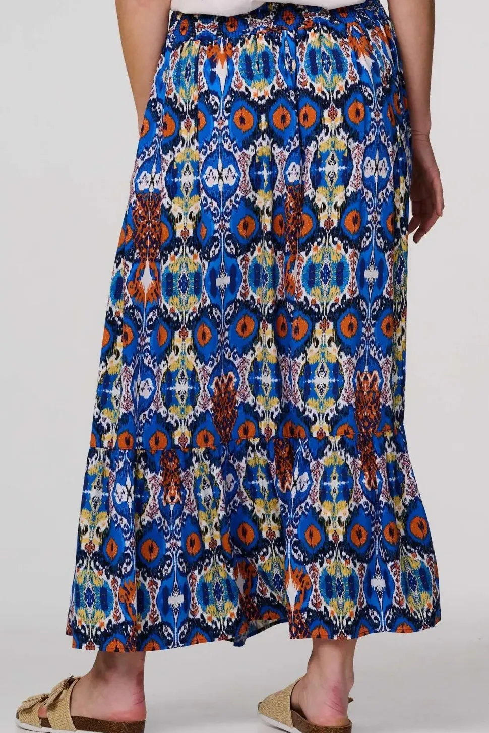 Printed Shirred High Waist Maxi Skirt