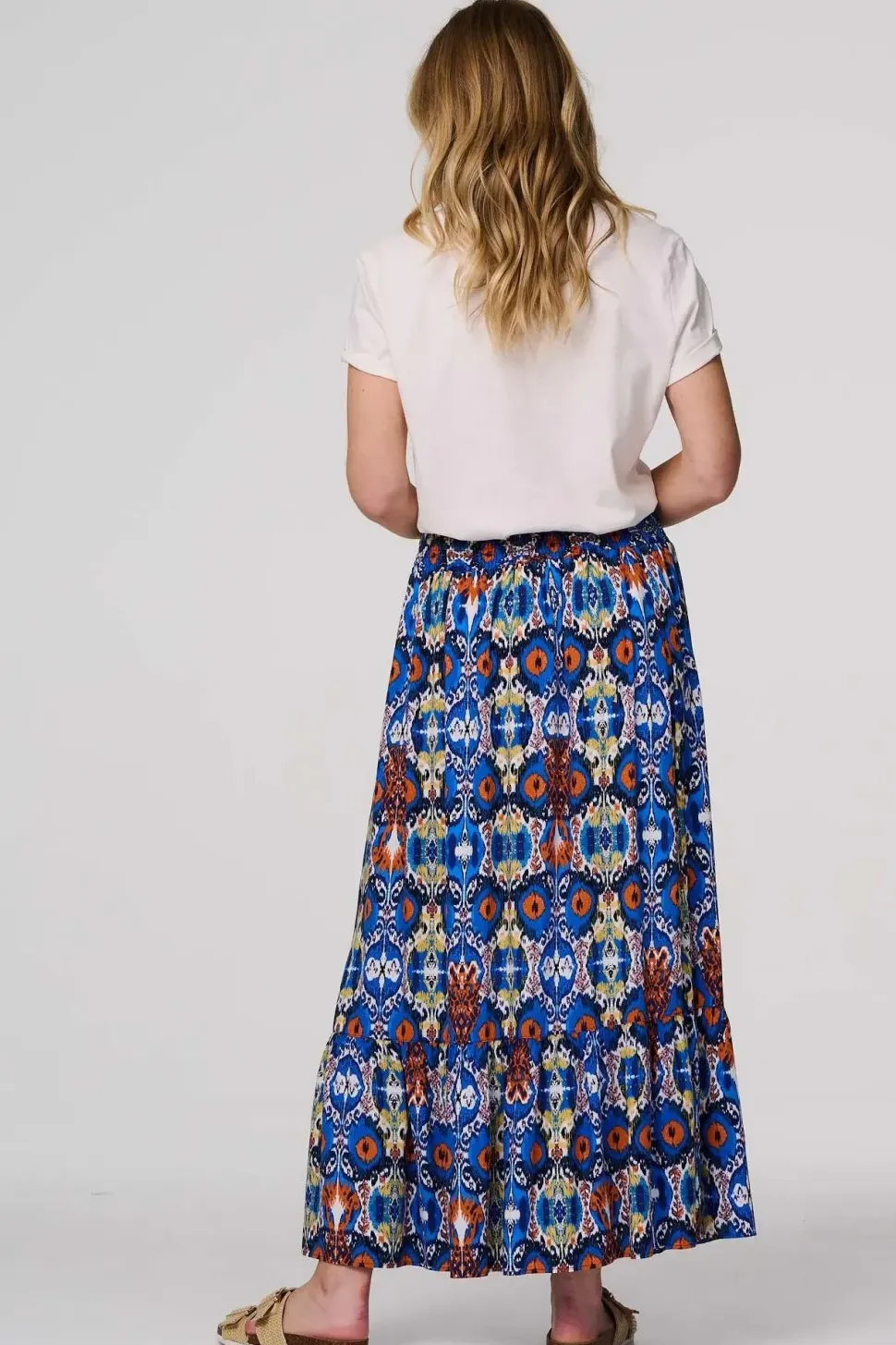 Printed Shirred High Waist Maxi Skirt
