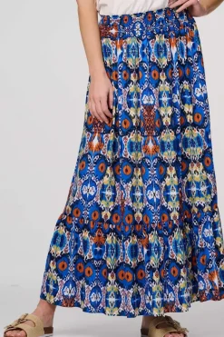 Printed Shirred High Waist Maxi Skirt