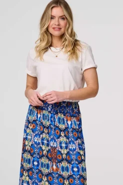 Printed Shirred High Waist Maxi Skirt