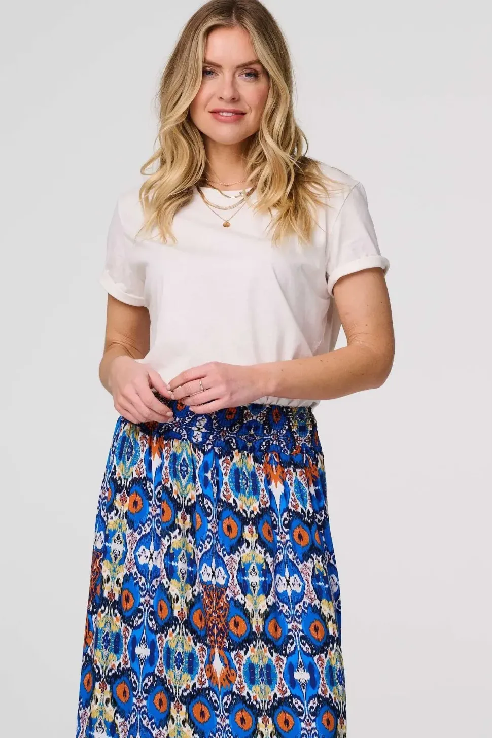 Printed Shirred High Waist Maxi Skirt