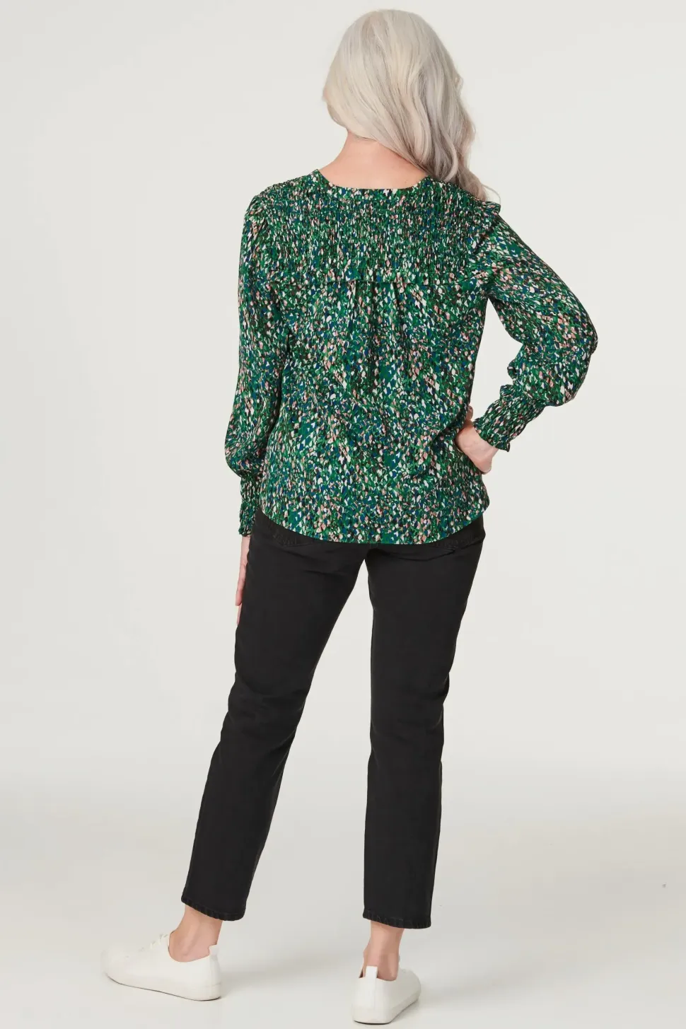 Printed Shirred Shoulder Blouse