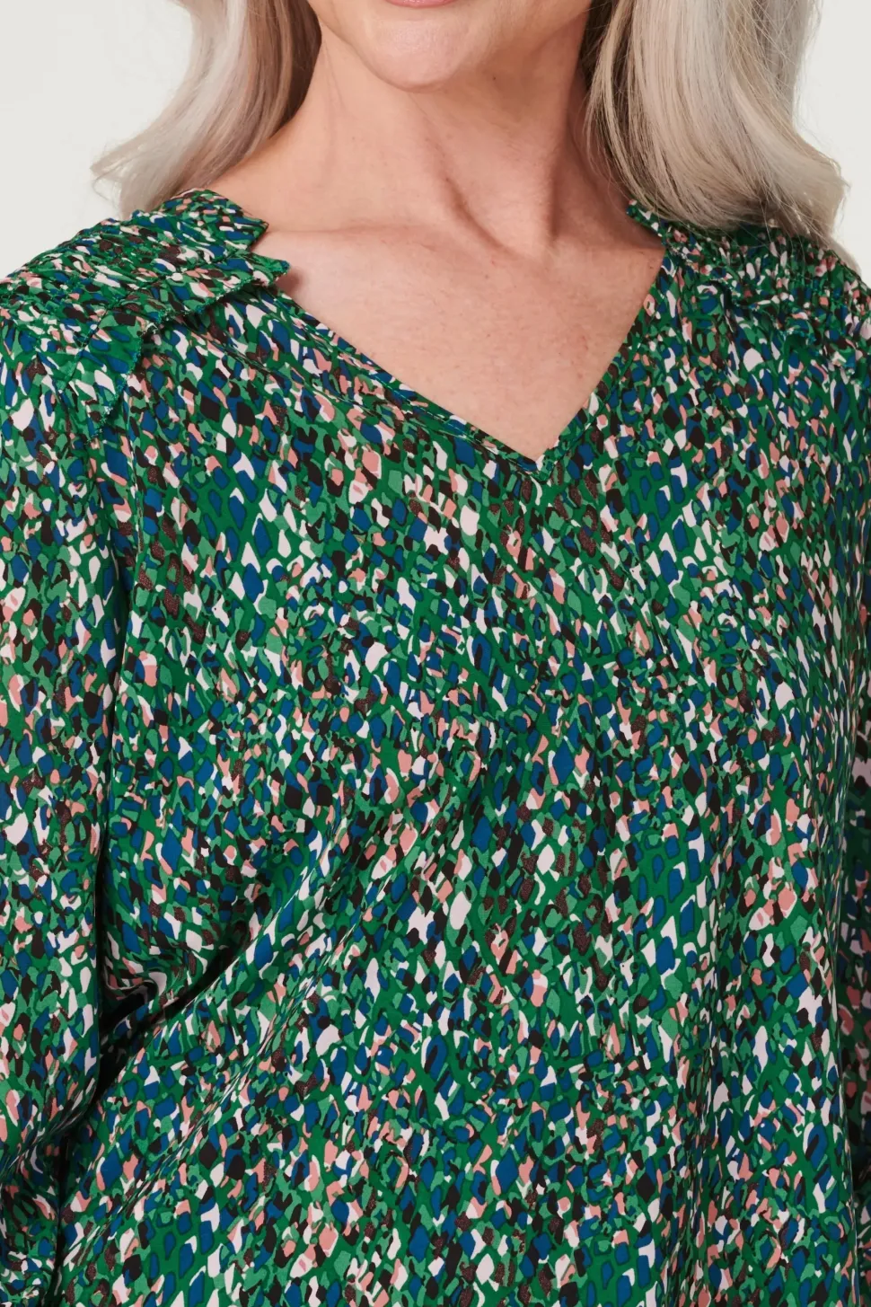 Printed Shirred Shoulder Blouse