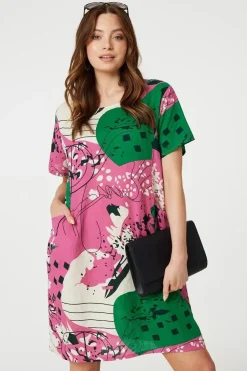 Printed Short Sleeve Relaxed Tunic Dress