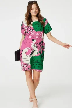 Printed Short Sleeve Relaxed Tunic Dress