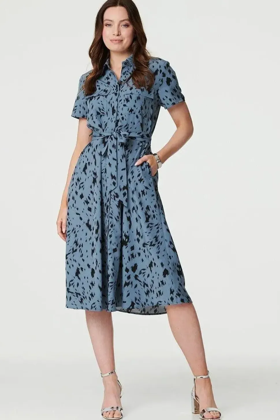 Printed Short Sleeve Shirt Dress