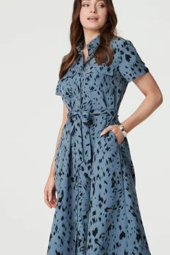 Printed Short Sleeve Shirt Dress
