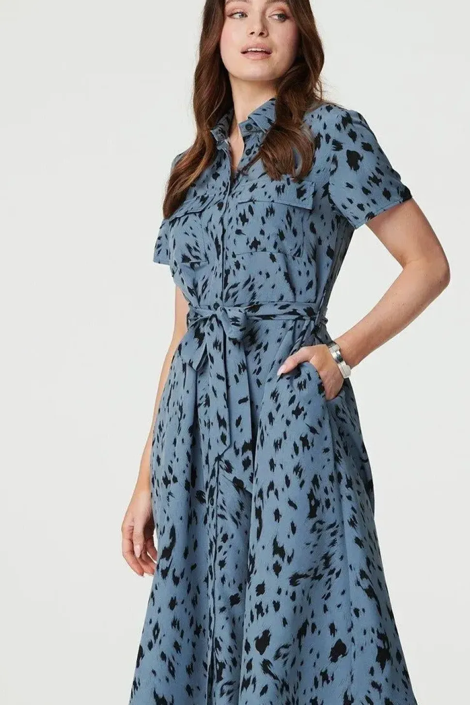 Printed Short Sleeve Shirt Dress