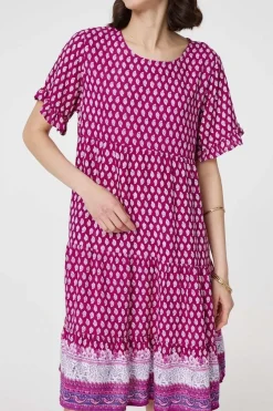 Printed Short Sleeve Tiered Smock Dress
