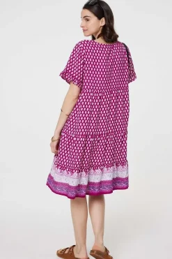 Printed Short Sleeve Tiered Smock Dress