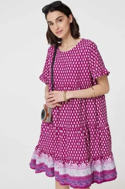 Printed Short Sleeve Tiered Smock Dress