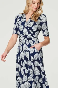Printed Short Sleeve Wrap Tea Dress