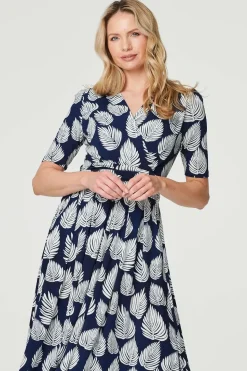 Printed Short Sleeve Wrap Tea Dress