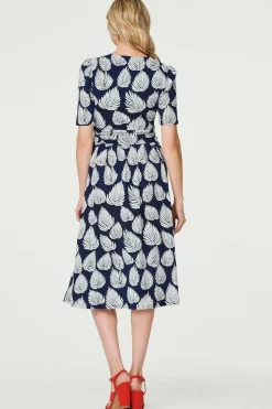 Printed Short Sleeve Wrap Tea Dress
