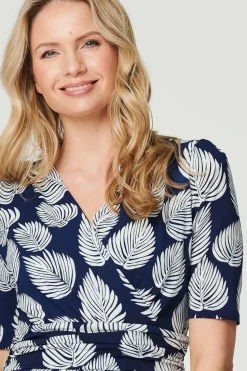 Printed Short Sleeve Wrap Tea Dress