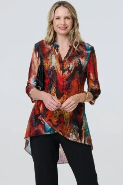 Printed 3/4 Sleeve Asymmetric Blouse