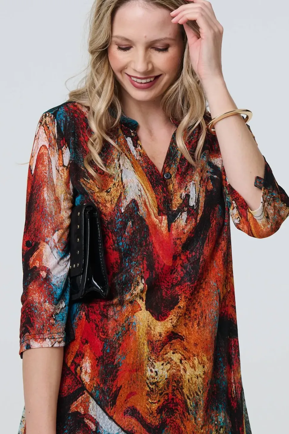 Printed 3/4 Sleeve Asymmetric Blouse