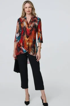 Printed 3/4 Sleeve Asymmetric Blouse