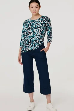 Printed 3/4 Sleeve Boat Neck Top