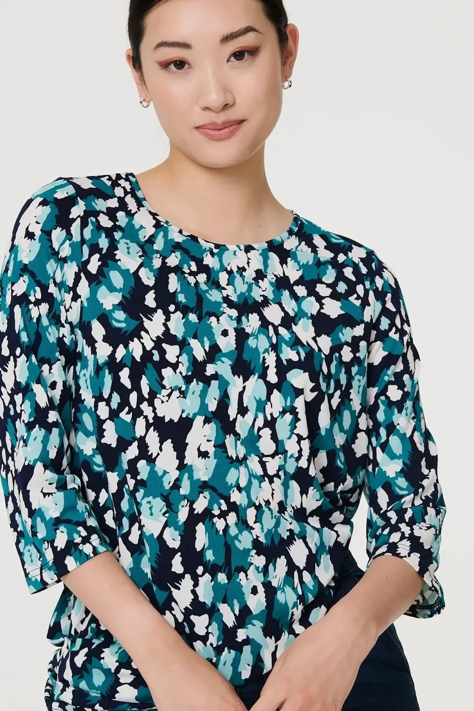 Printed 3/4 Sleeve Boat Neck Top