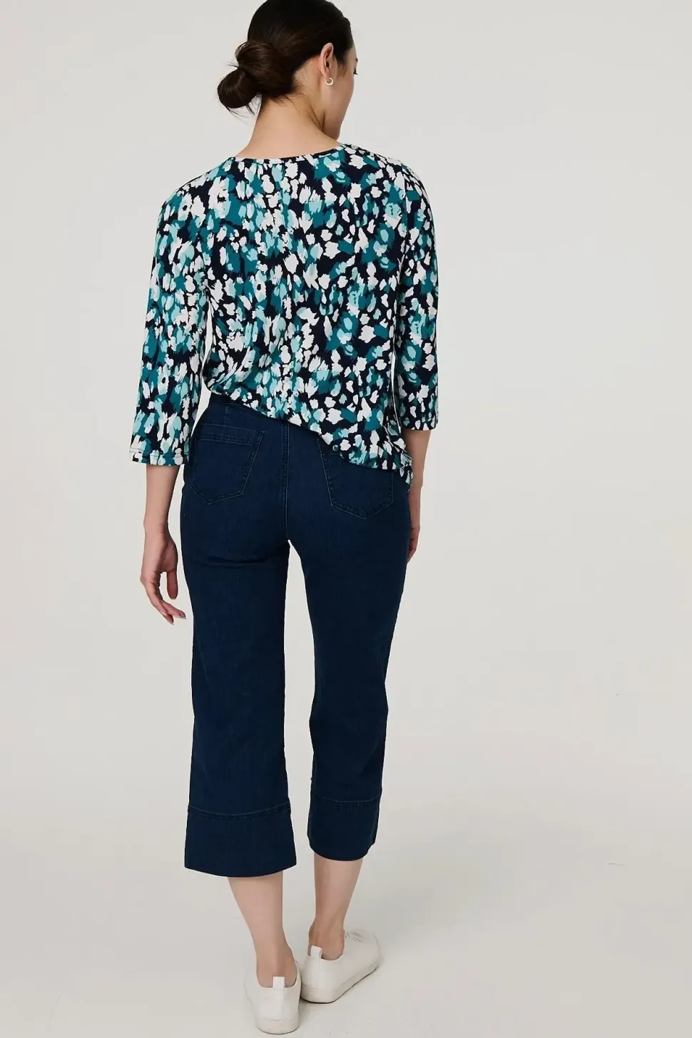 Printed 3/4 Sleeve Boat Neck Top