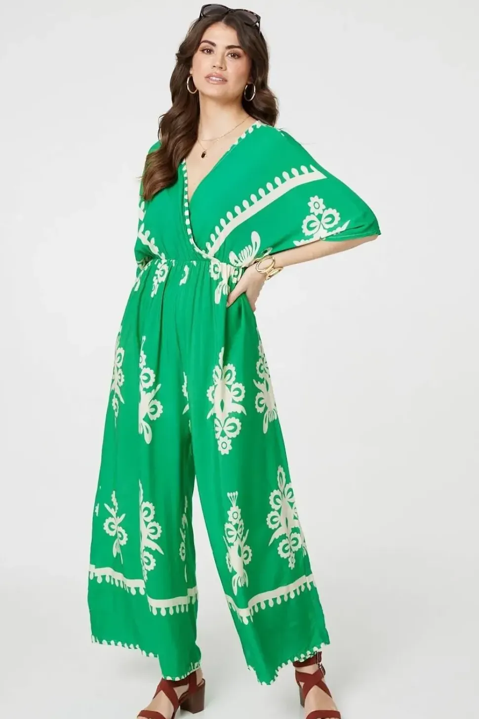 Printed 3/4 Sleeve Jumpsuit