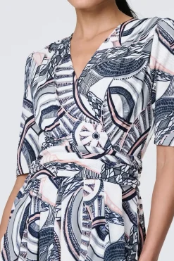 Printed 1/2 Sleeve Knee Length Wrap Dress