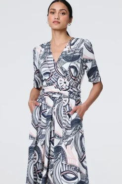 Printed 1/2 Sleeve Knee Length Wrap Dress