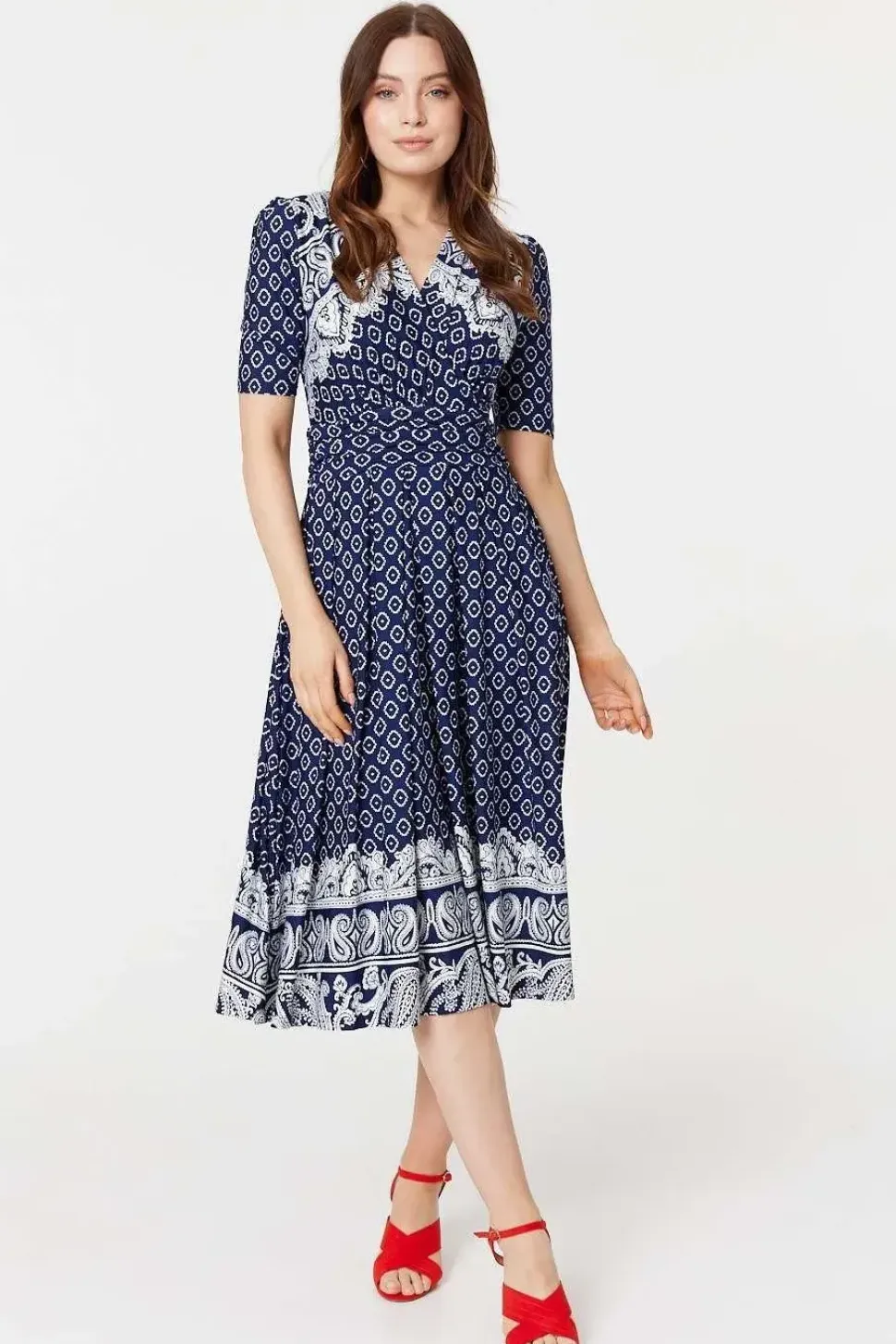 Printed 1/2 Sleeve Midi Dress