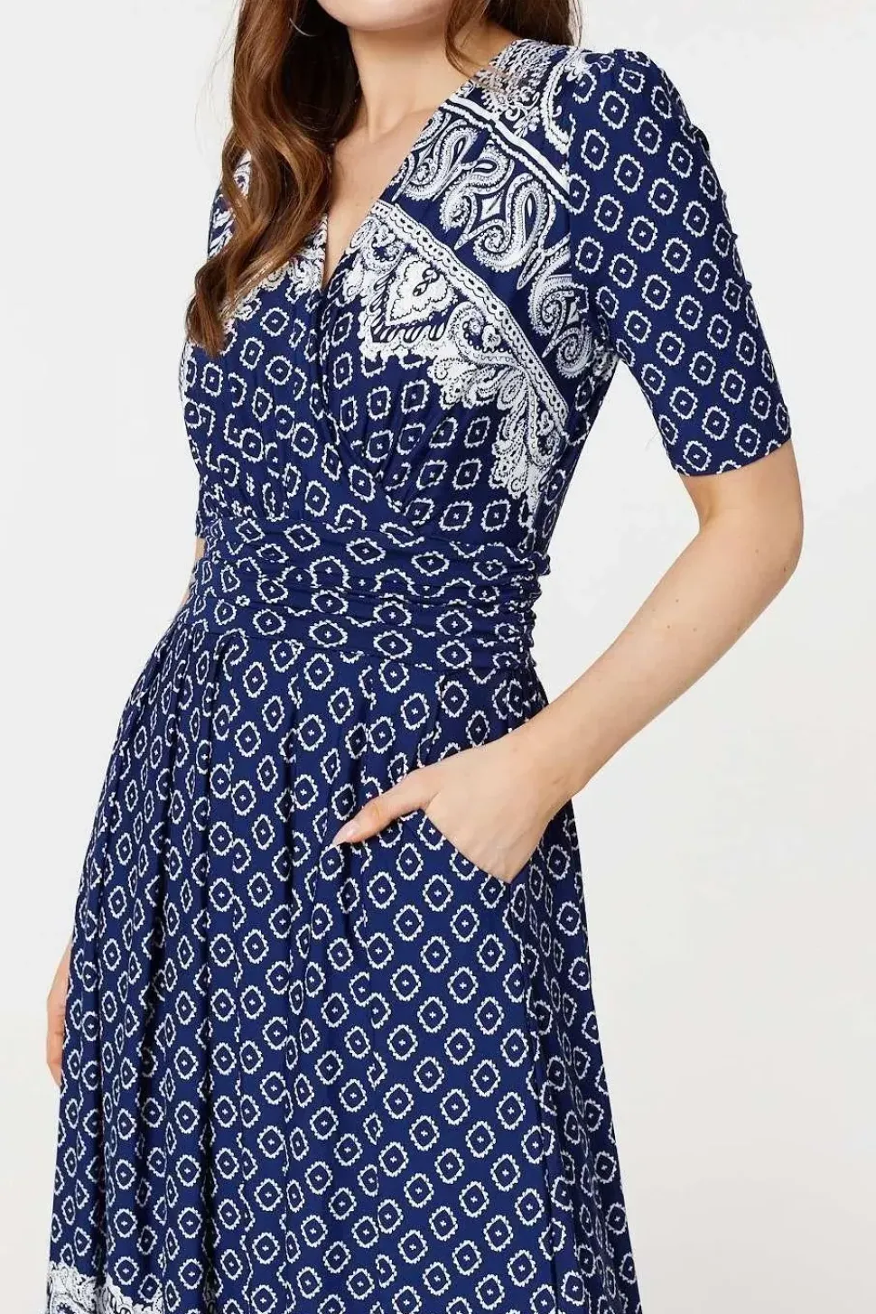 Printed 1/2 Sleeve Midi Dress
