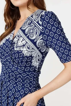 Printed 1/2 Sleeve Midi Dress