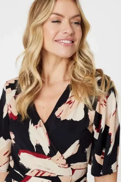 Printed 1/2 Sleeve Midi Wrap Dress