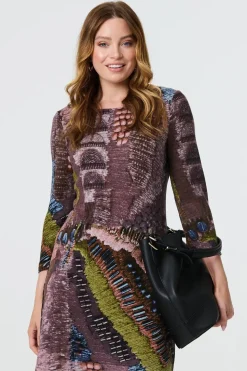 Printed 3/4 Sleeve Tunic Dress