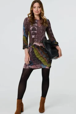 Printed 3/4 Sleeve Tunic Dress