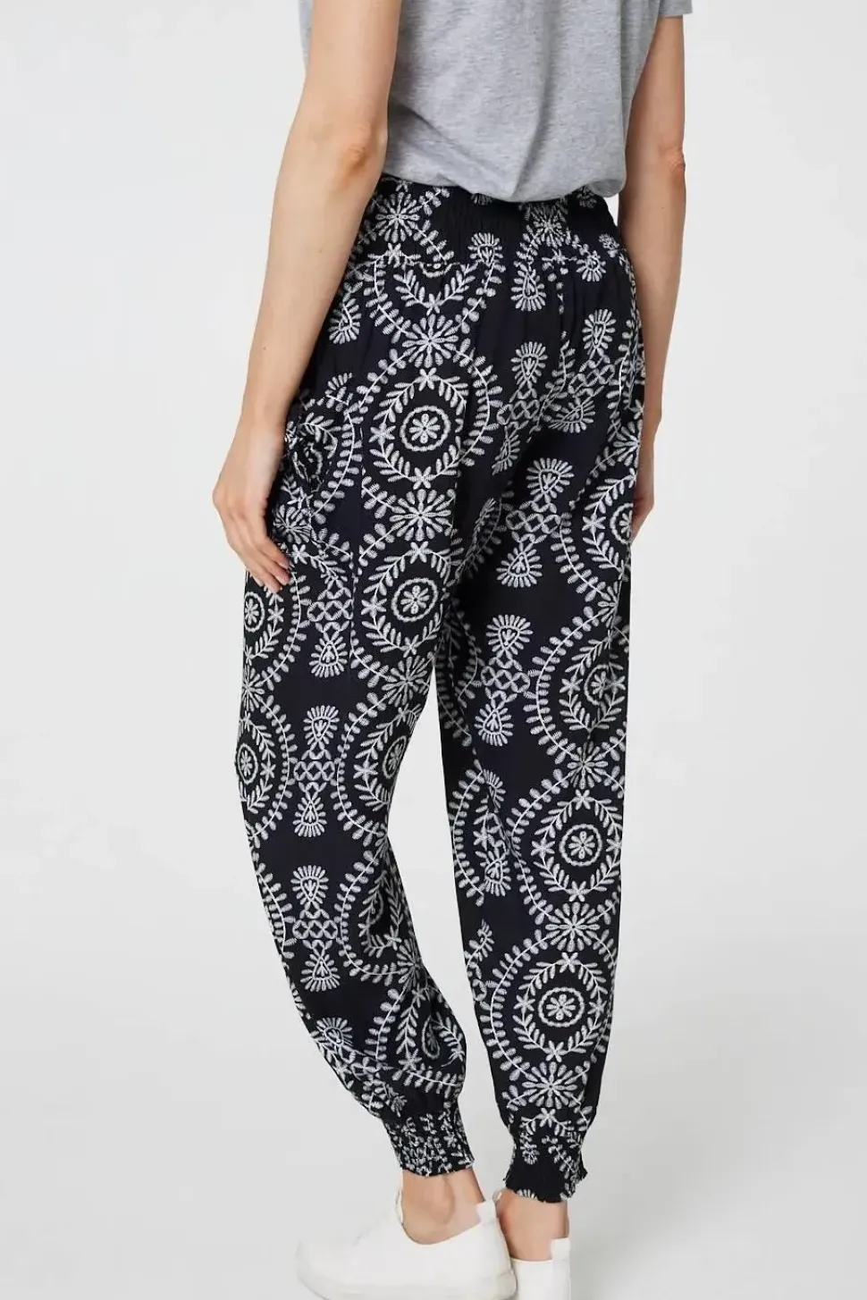 Printed Smocked Waist Harem Pants