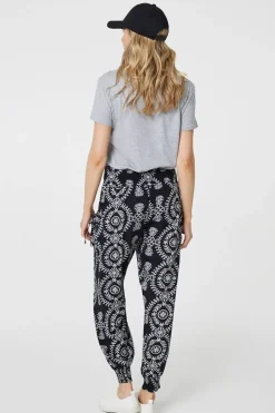Printed Smocked Waist Harem Pants