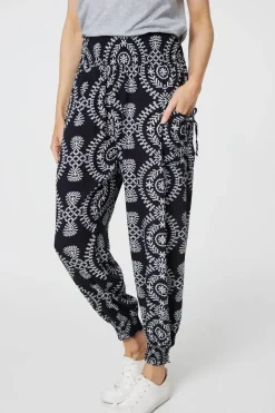 Printed Smocked Waist Harem Pants