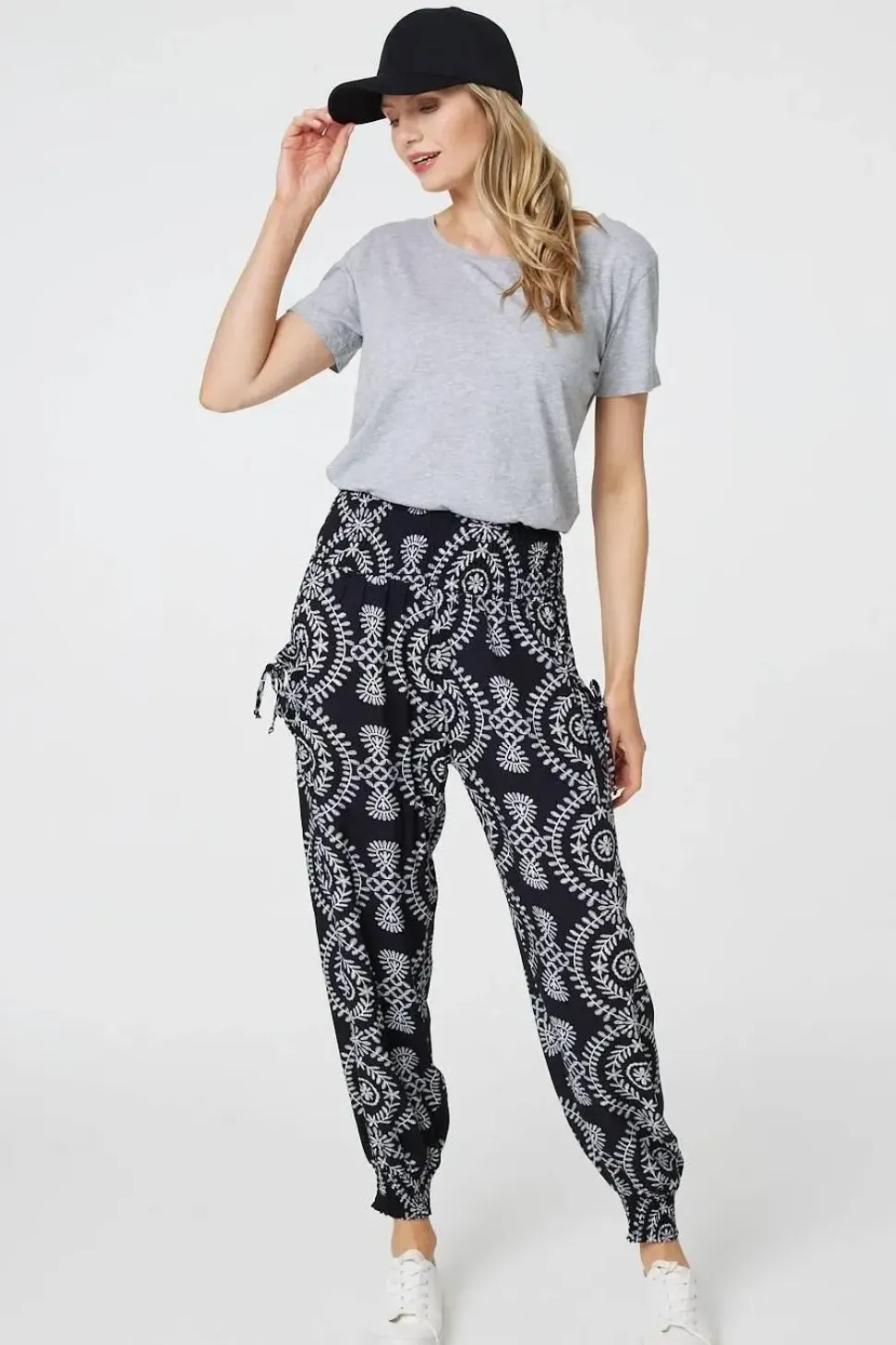 Printed Smocked Waist Harem Pants