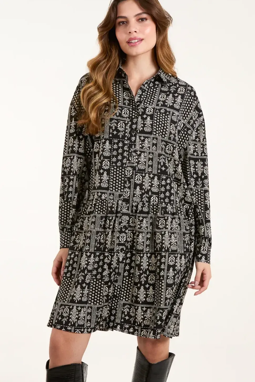 Printed Smock Shirt Dress