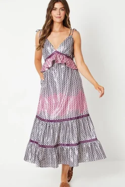 Printed Strap Detail Tiered Maxi Dress