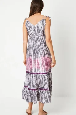 Printed Strap Detail Tiered Maxi Dress